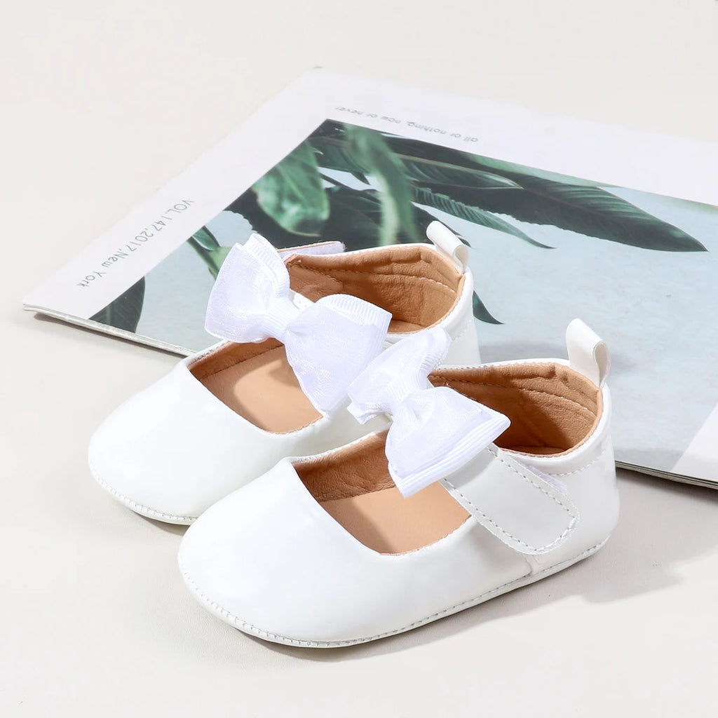Spring And Autumn Baby Girls Cute Solid Color Bowknot Decor Soft Sole Flats Shoes First Walkers Non-Slip  Princess Shoes 0-18M