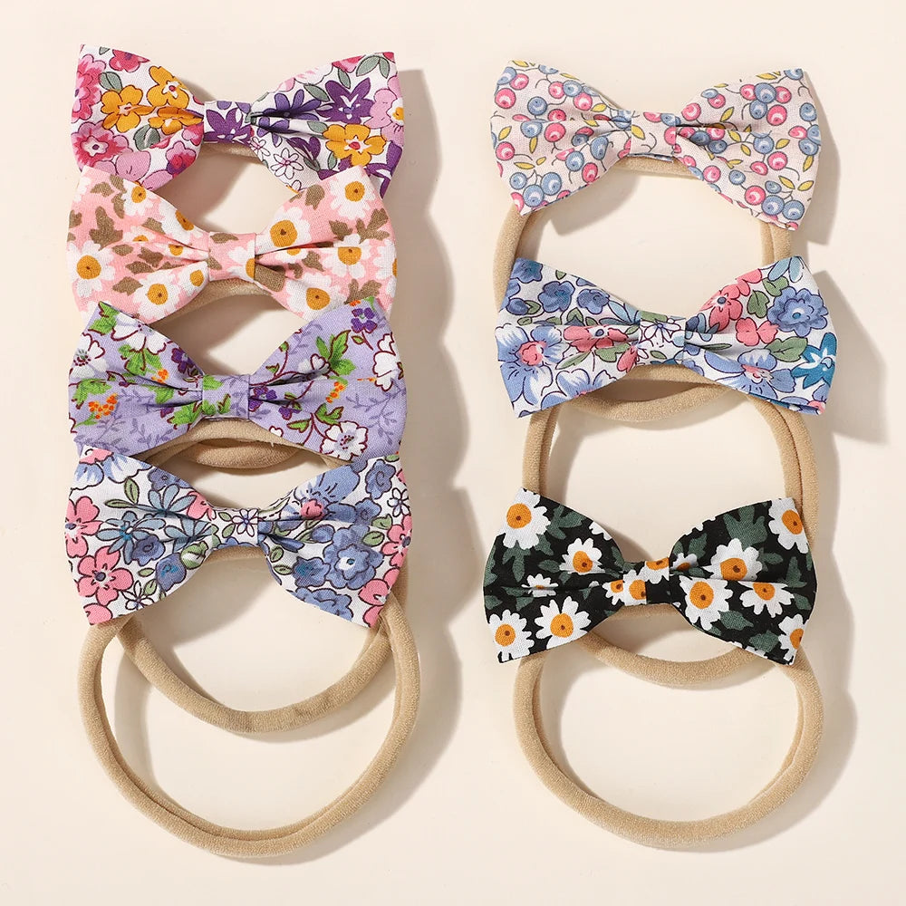 6Pcs random color printing flower hair band for baby girls elastic headband lovely 0-3Y infant headdress