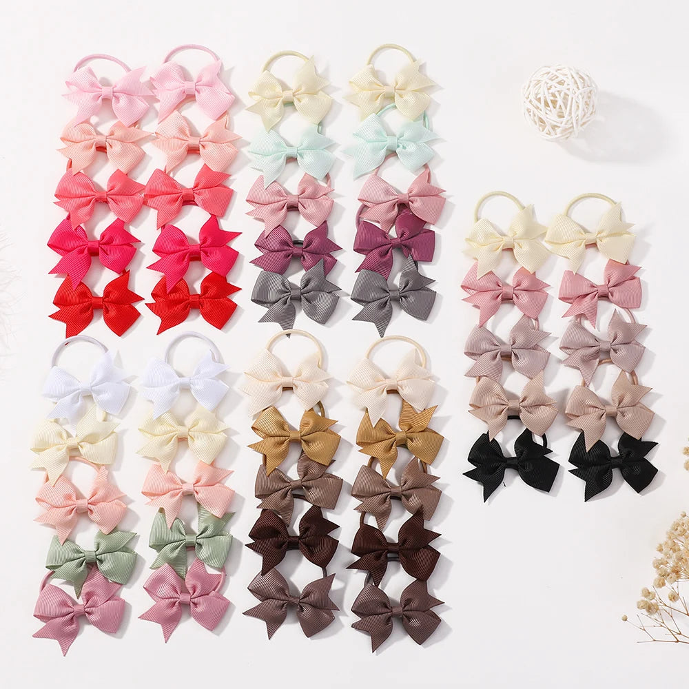 10Pcs/lot Solid Ribbon Bowknot Hairband for Girls Headwear 2.6inch Elastic Satin Head Band Hair Rope Wholesale