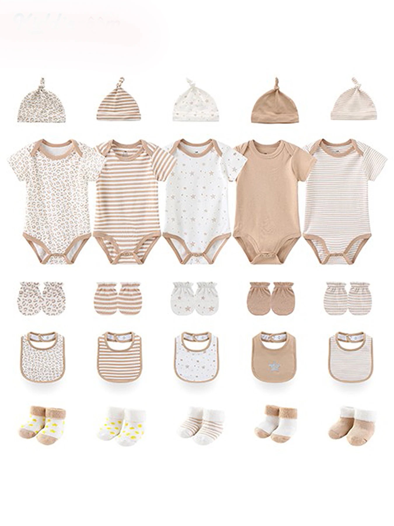 Infant Clothing Set 25Pcs 0-12 Months Bodysuits Hats Gloves Bibs Socks Unisex Baby Clothes Kit