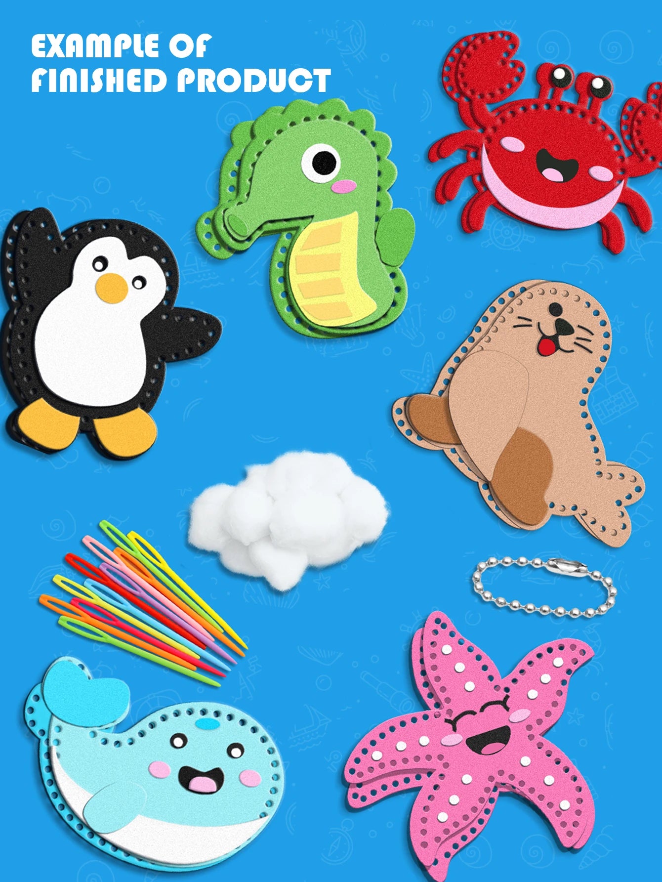 DIY Sewing Toys for Kids, Make Milk Tea Ocean Animal Plushie Craft Set Handmade Fabric with Holes and Threads Gifts
