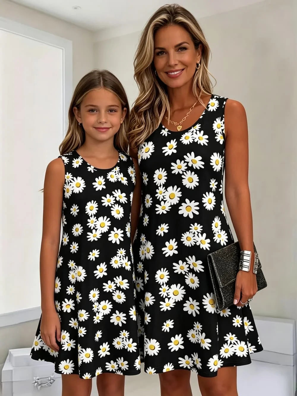 Women's Sleeveless Dress Bohemian-Style Print Casual Beach Parent-Child Outfit Loose Round-Neck Ethnic Rustic Style Girl Clothes