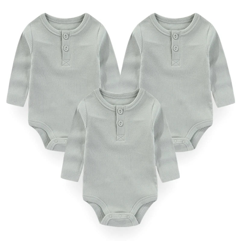 3-Piece Solid Color Baby Unisex Bodysuits Long Sleeve Newborn Rompers 0-24 Months Four Seasons Infant Clothes