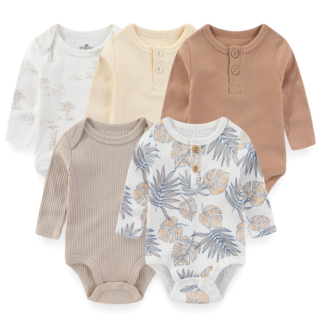 5 PCS/Lot Baby Long Sleeve Bodysuits Fashion Newborn Boys Girls Onesies Four Seasons Infant Clothes 0-12 Months Outfits