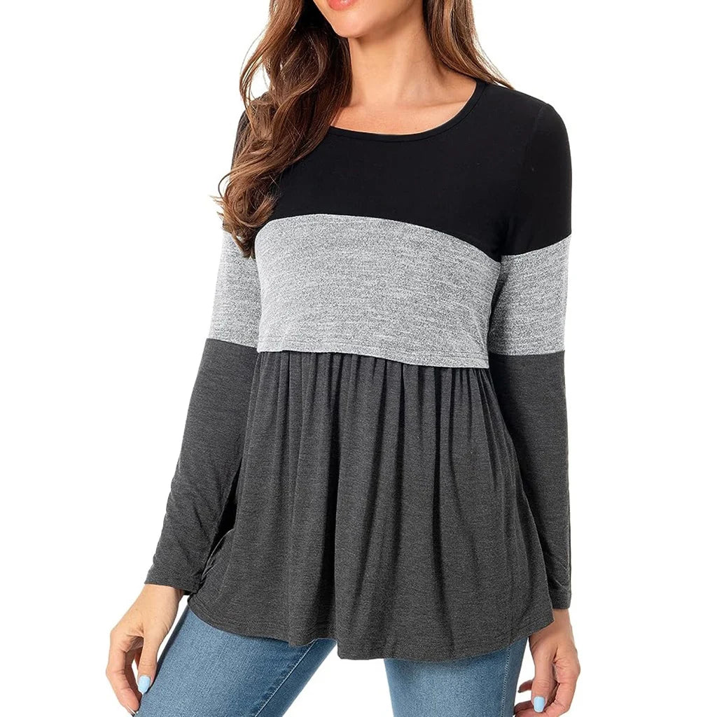 Maternity Nursing T Shirt Pregnant Womens Long Sleeve Patchwork Nursed Tops Blouse For Breastfeeding Pregnancy Clothes Pullover