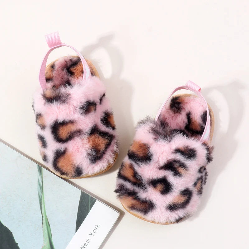 Winter Baby Plush Toe Soft Slippers Spring and Autumn Girls Boys Indoor Walking Shoes Fashion Leopard Point Toddler Infant Shoes