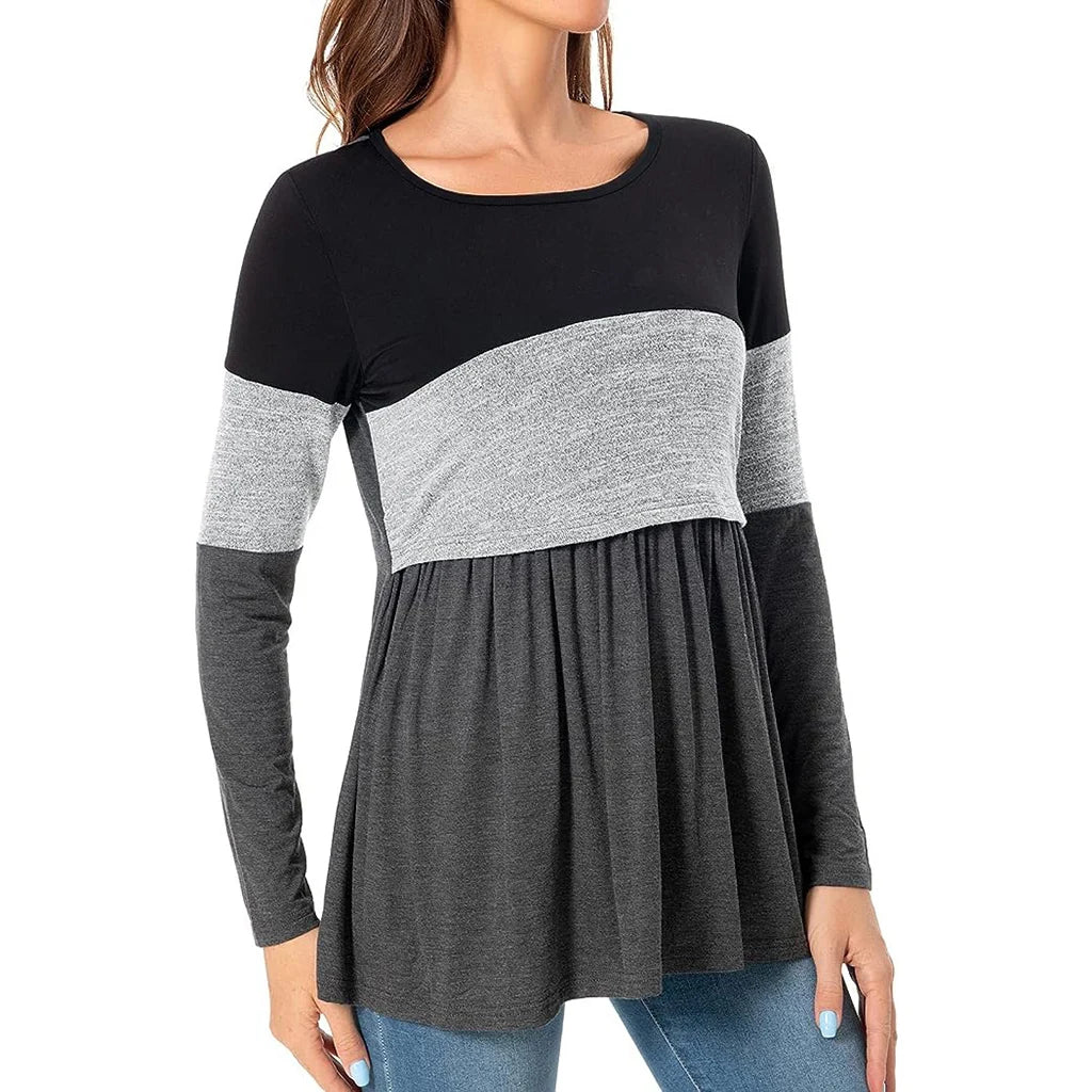 Maternity Nursing T Shirt Pregnant Womens Long Sleeve Patchwork Nursed Tops Blouse For Breastfeeding Pregnancy Clothes Pullover