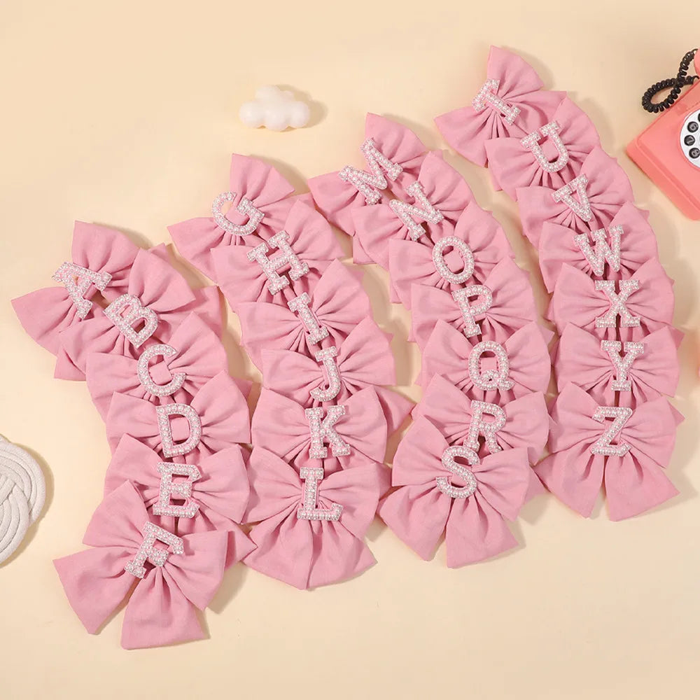 1Pc Solid Color 26 English Letters Hair Bows Clips for Girls Cotton Hairgrips Headwear Baby Hair Accessories Hair Clips Gift