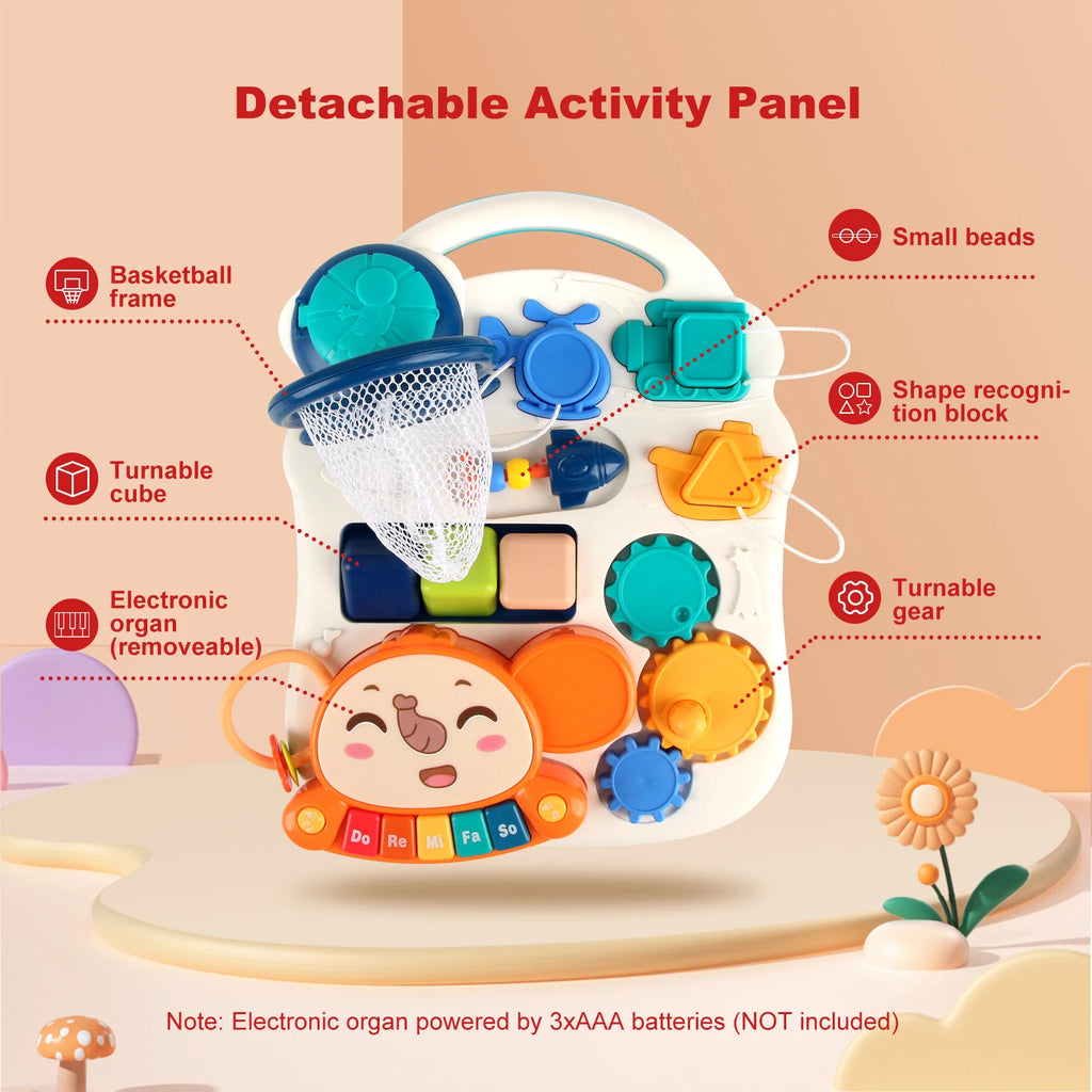 Cartoon Baby Push Walker Toy with Music Drawing Board Multifunction Activity Toddler Walker Learning Walk for 6M+ Infant