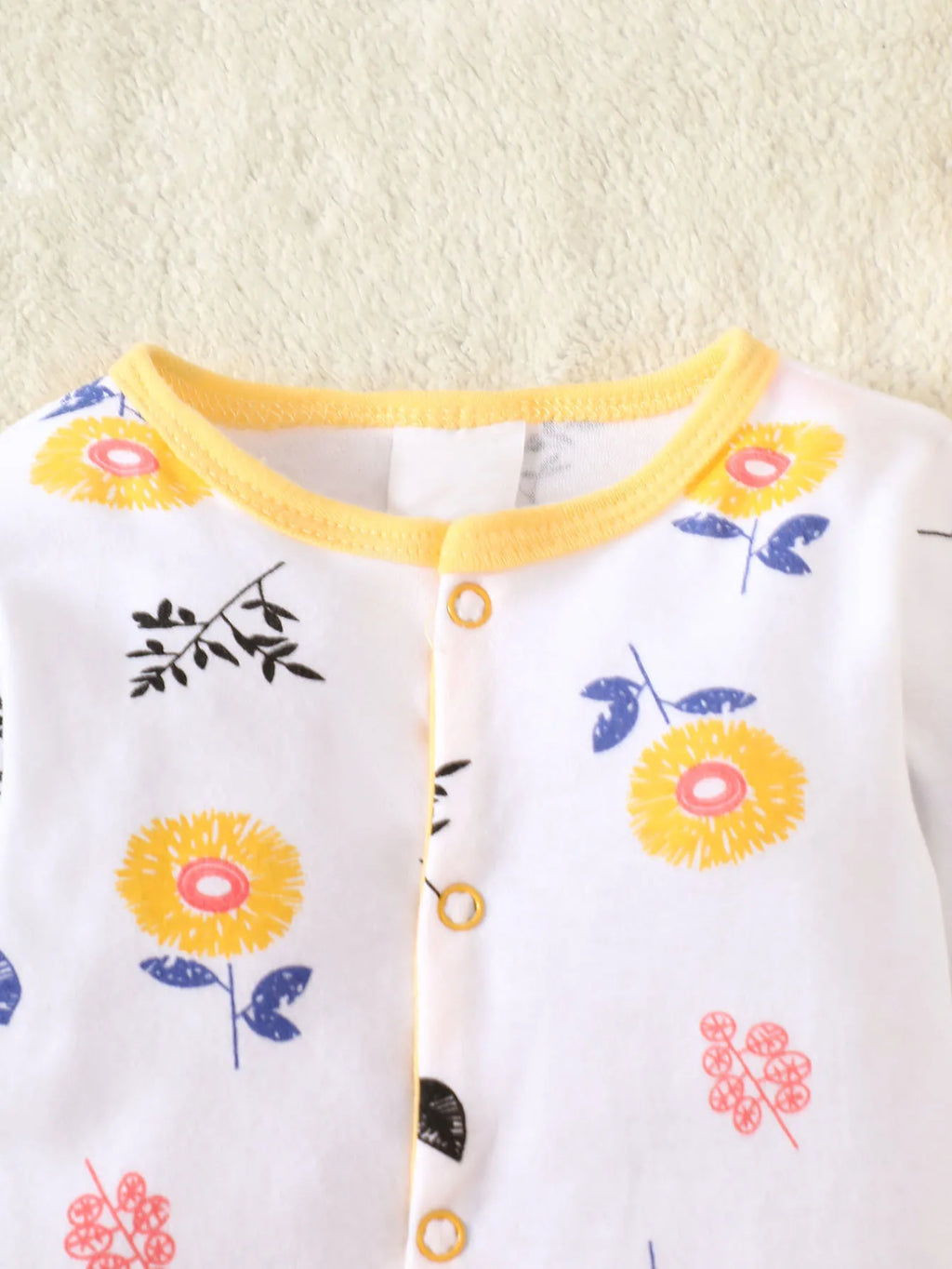 8-Piece Newborn Baby Romper Set, Made of 100% Pure Cotton, Soft and Breathable. Features a Yellow Floral Pattern, Suitable for N