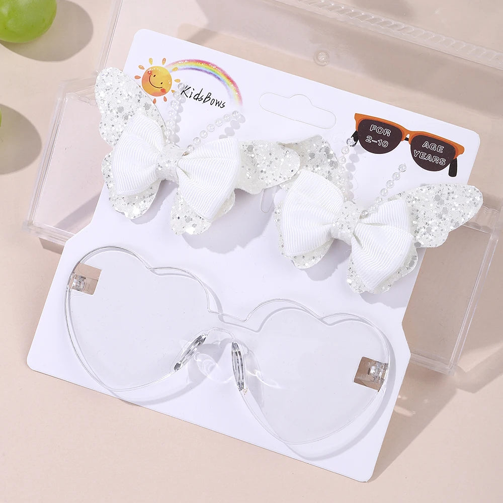 Peaches Kids Sunglasses And Hair Clip Set With Butterfly Hairpins Delicate Headwear Gift Set
