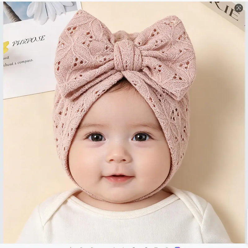 Double Layer Soft Knit Newborn Beanie Big Bow Hollow No Brim Infant Girls Pullover Hat Baby Photo Props Head Cap