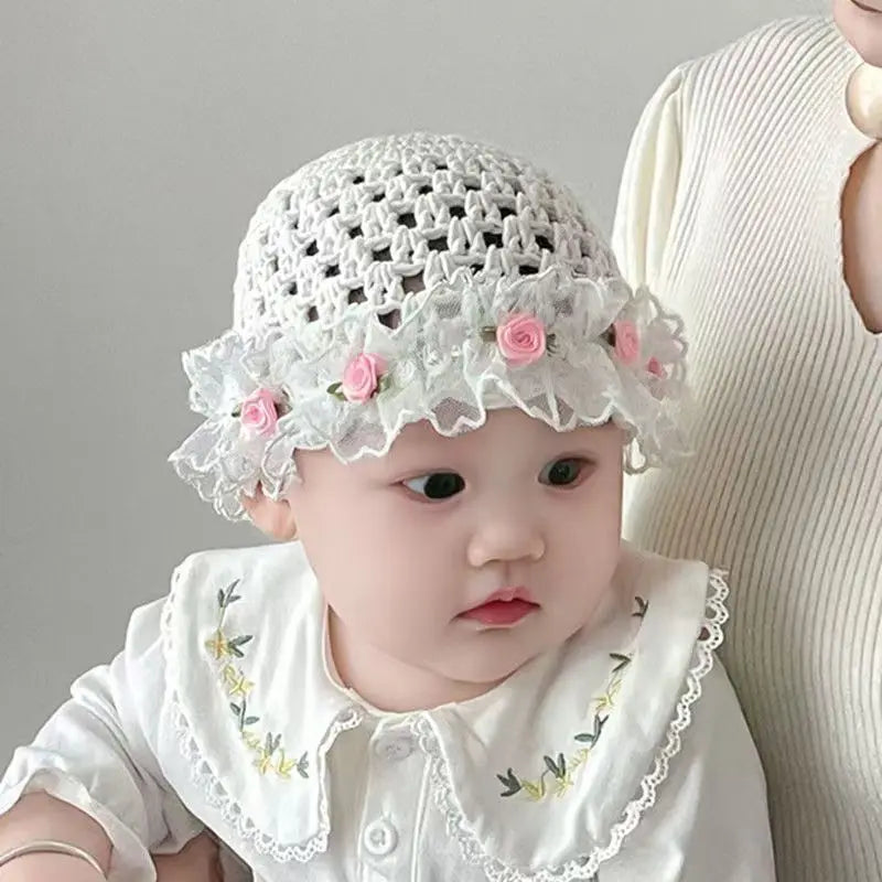 Solid Color Lace Turban Baby Hat Knitted Newborn Girls Hat Model Hn-001 Wholesale