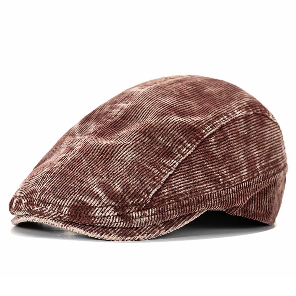 American Retro Tie-Dye Reversible Corduroy Duckbill Cap Womens Fashion Hat With Washed Fabric