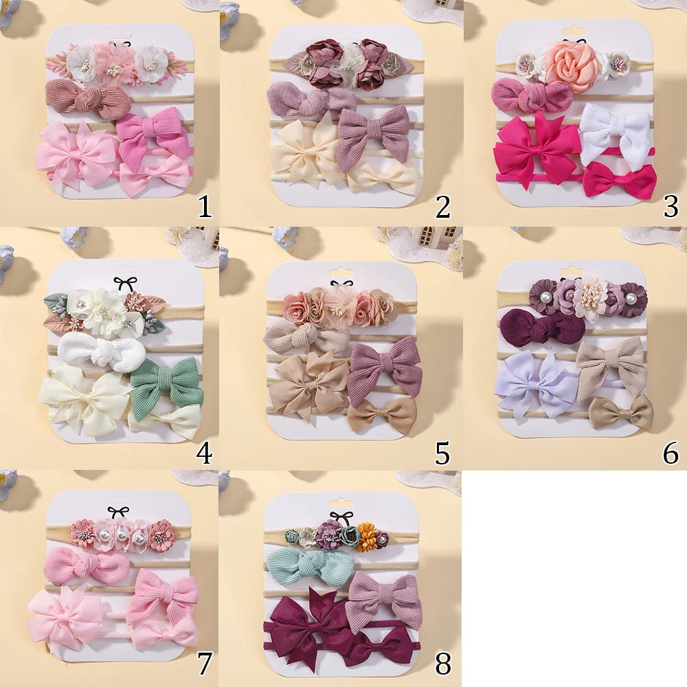 KIDS BOWS Exquisite floral headband elastic bow hiarband babys wedding tourism party headband dress up gift set