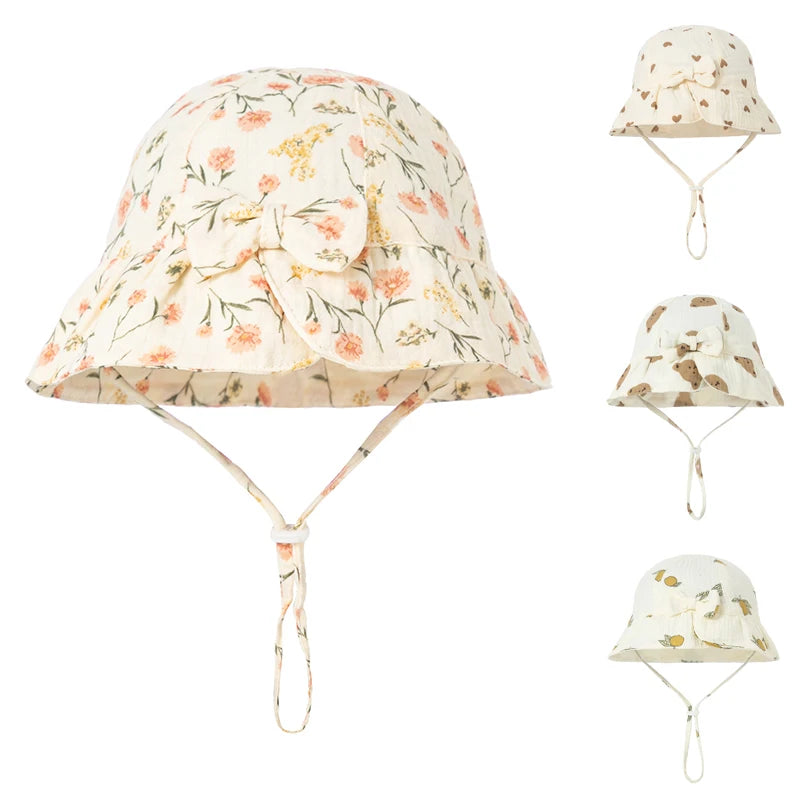 Baby Hats Girls Bowknot Panama Summer Kids Sun Hat Infant Beach Fisherman's Hat Children Breathable Cotton Outdoor Bucket Cap