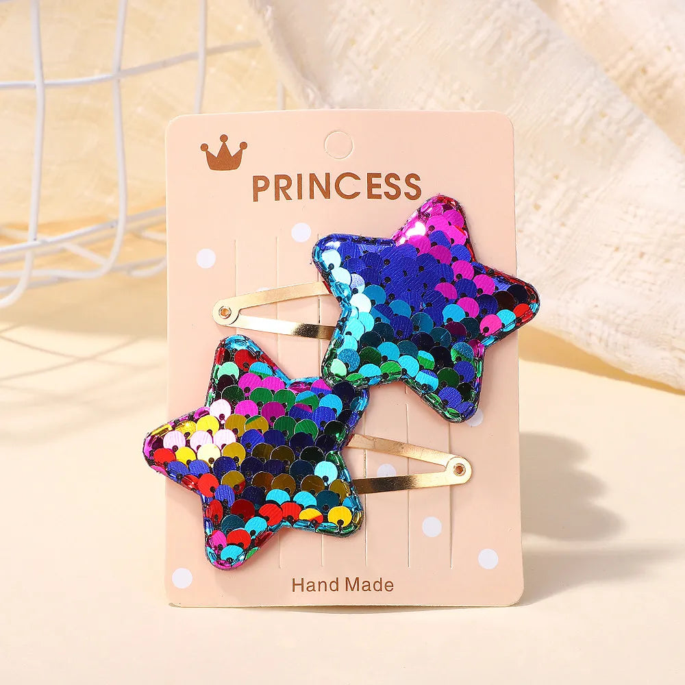 2Pcs Princess Sequin Star Heart  Hairpins Scale Cute for Girls Children Headwear Hairgrip Hair Clips Barrettes Hair Accessories