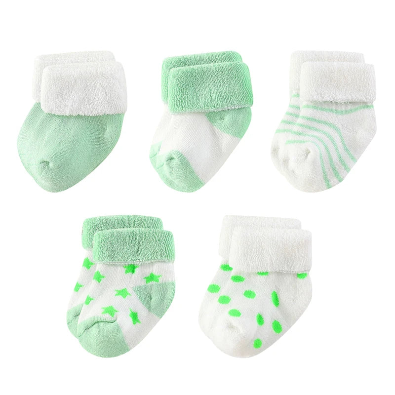 Kiddiezoom Baby Socks Keeps Feet Warm 5-Pair Set Four Seasons For Newborn 0-12 Months 100 Percent Cotton