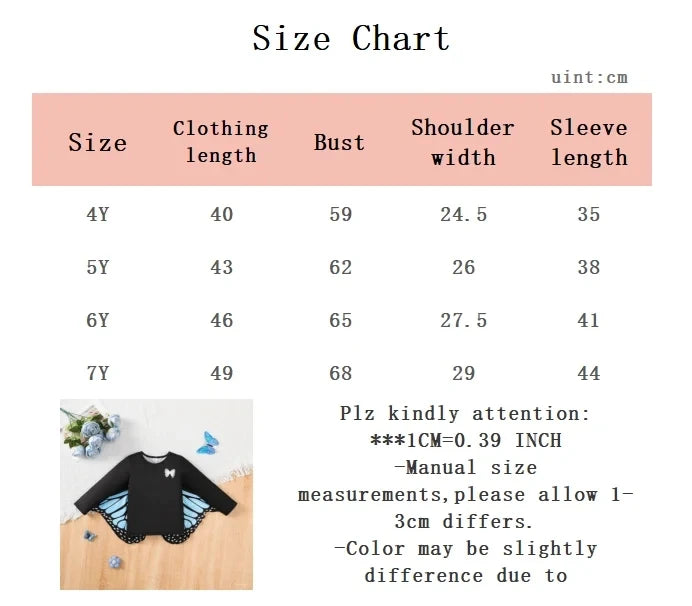 4-7 Year old Girls' Long sleeved Shirt Blue Butterfly Print Role-playing shirt, Children's girls' Autumn Performance Costume