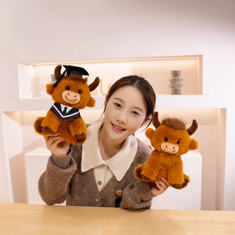 Hot New Sitting Pose Highland Cattle Plush Toys Soft Fluffy Cartoon Dr Cattle Doll Cute Graduation Gift To Friends Family