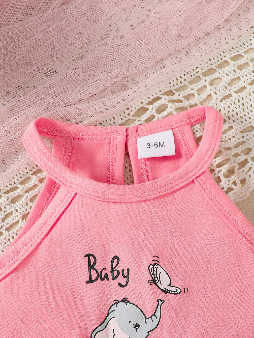 Baby girl Summer Sleeveless Bodysuit Pink Bow Cute Elephant Print Fashionable Bodysuit suitable for 3-24 Months Baby girl