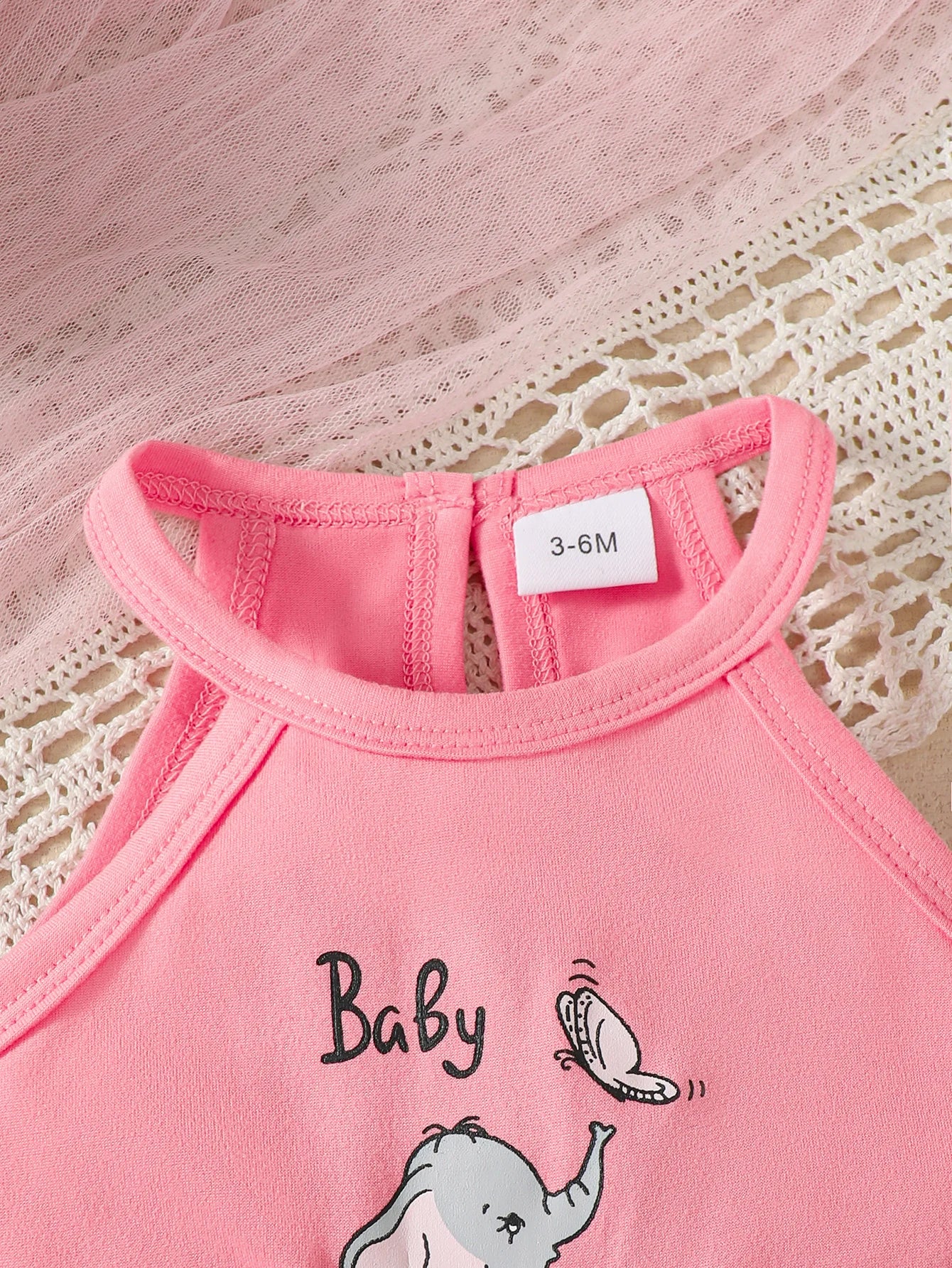 Baby girl Summer Sleeveless Bodysuit Pink Bow Cute Elephant Print Fashionable Bodysuit suitable for 3-24 Months Baby girl