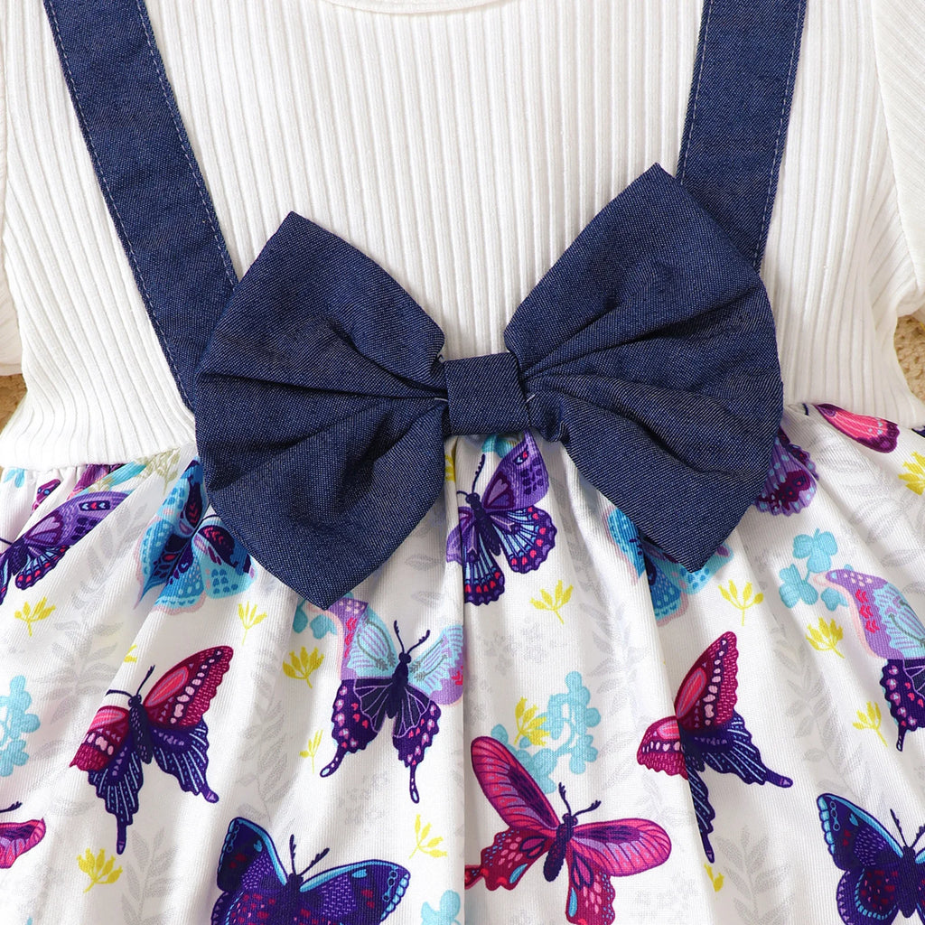 Baby girl Summer Set with Beautiful Butterfly Print Top and Flared Pants, Fashionable 2Pcs/Set for 0-3 Year old Girls' Clothing