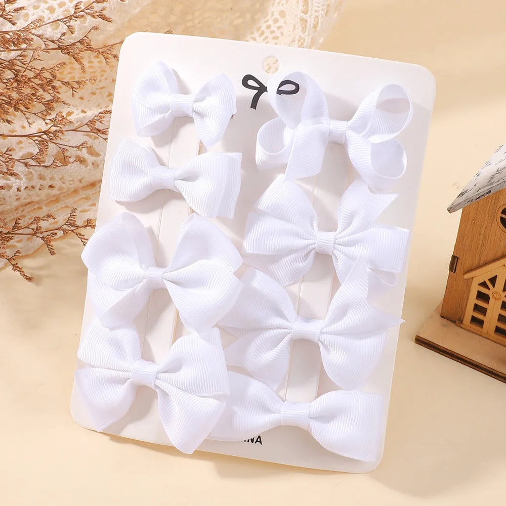 8Pcs Set Solid Color Handmade Hairpins Grosgrain Ribbon Bowknot Hair Clips For Baby Girls Kids