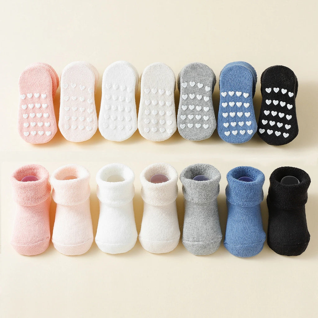 5 Pairs Baby Socks Winter Thick Terry Kids Mid Tube Socks For Girl Boy Solid Color Warm Newborn Anti Slip Floor Socks