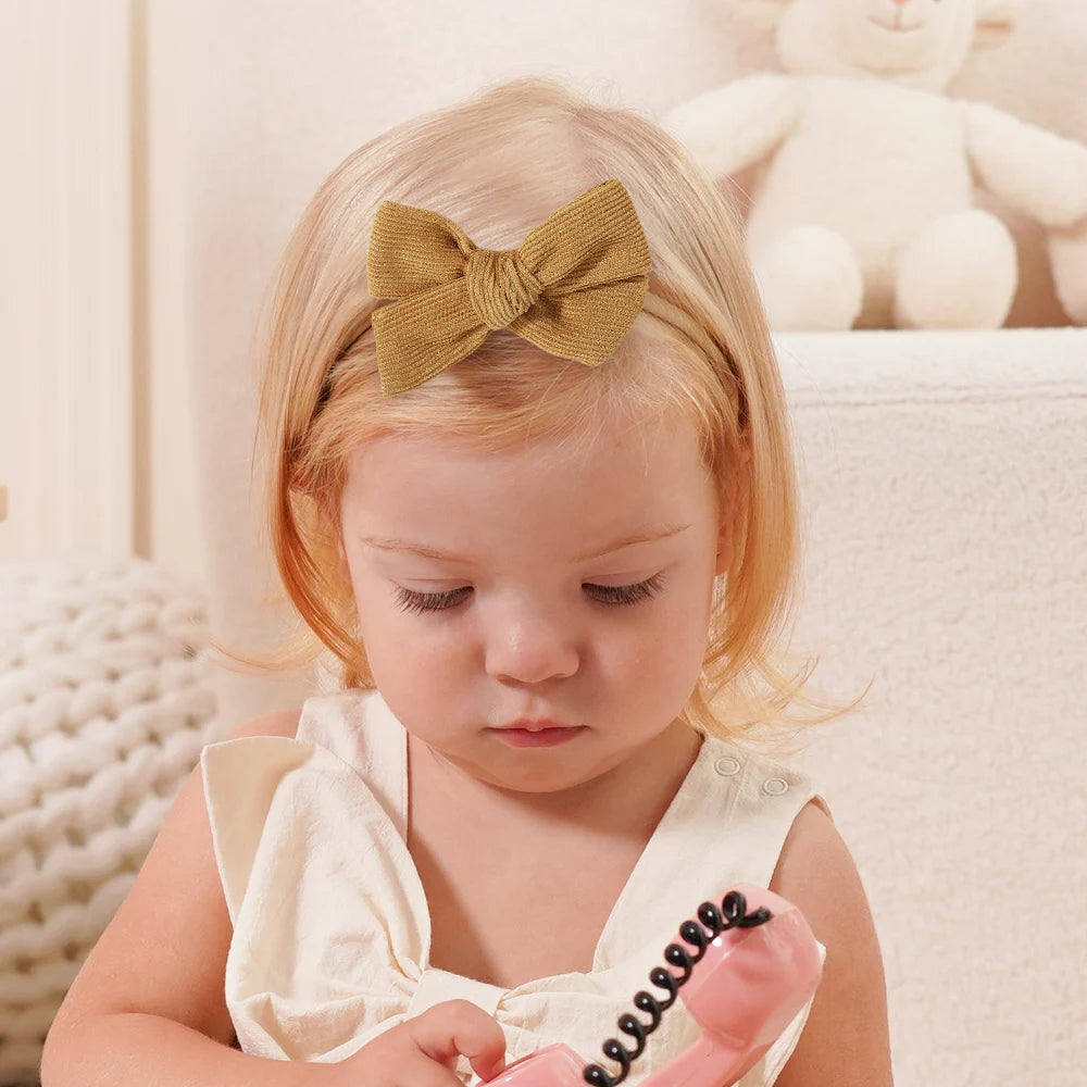 10Pcs Fashion Baby Elastic Hair Band Lovely Colorful PU Cotton Bow Headband Girls Headdress Party Casual Headwear