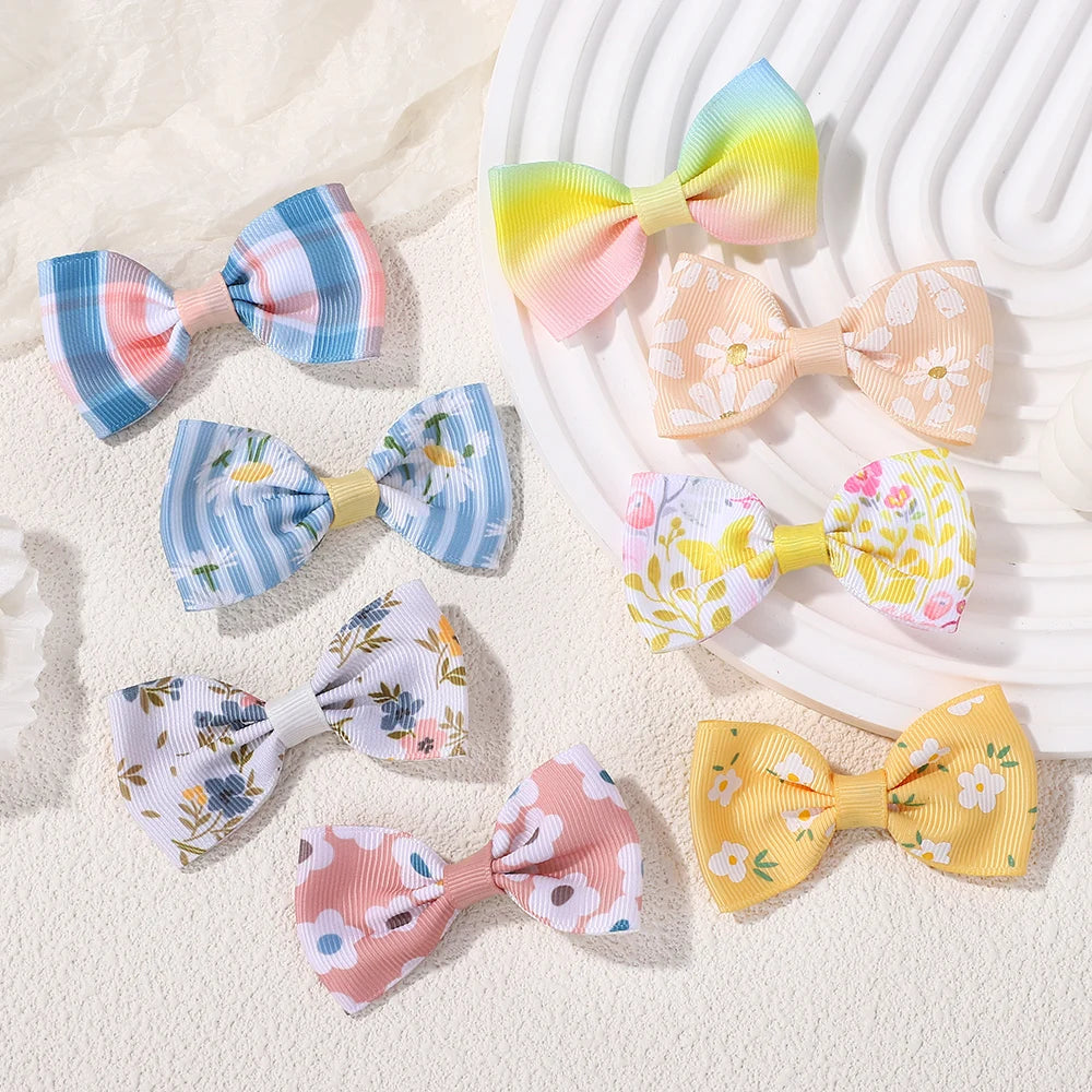 50PCS Random Colorful Lovely Hair Bows Hairgripes Sweet Daisy Printing Hair Clips Kids Boutique Barrette