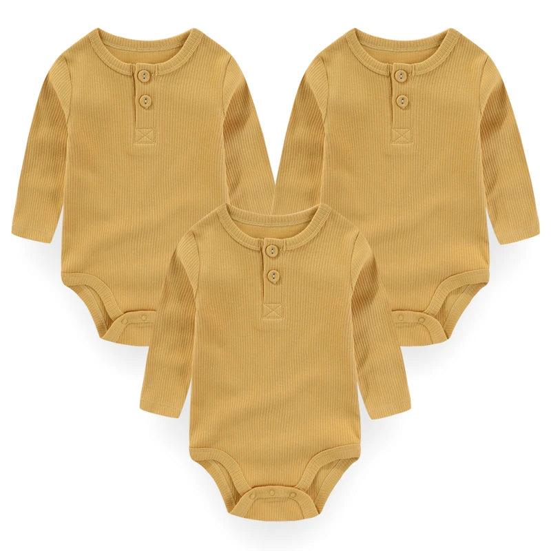 Brand 3-Piece Solid Color Baby Unisex Bodysuits Long Sleeve Newborn Rompers 0-24 Months Four Seasons Infant Clothes