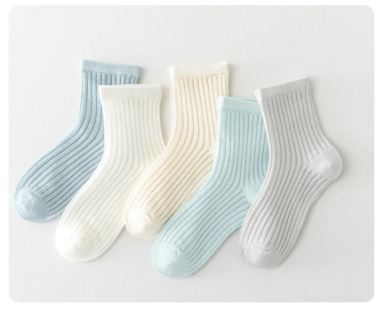 5 Pairs Cotton Childrens Mesh Socks Soft Thin Spring Summer Sock Kids Baby Solid Color Sock Boys Girls Breathable Casual Sockens