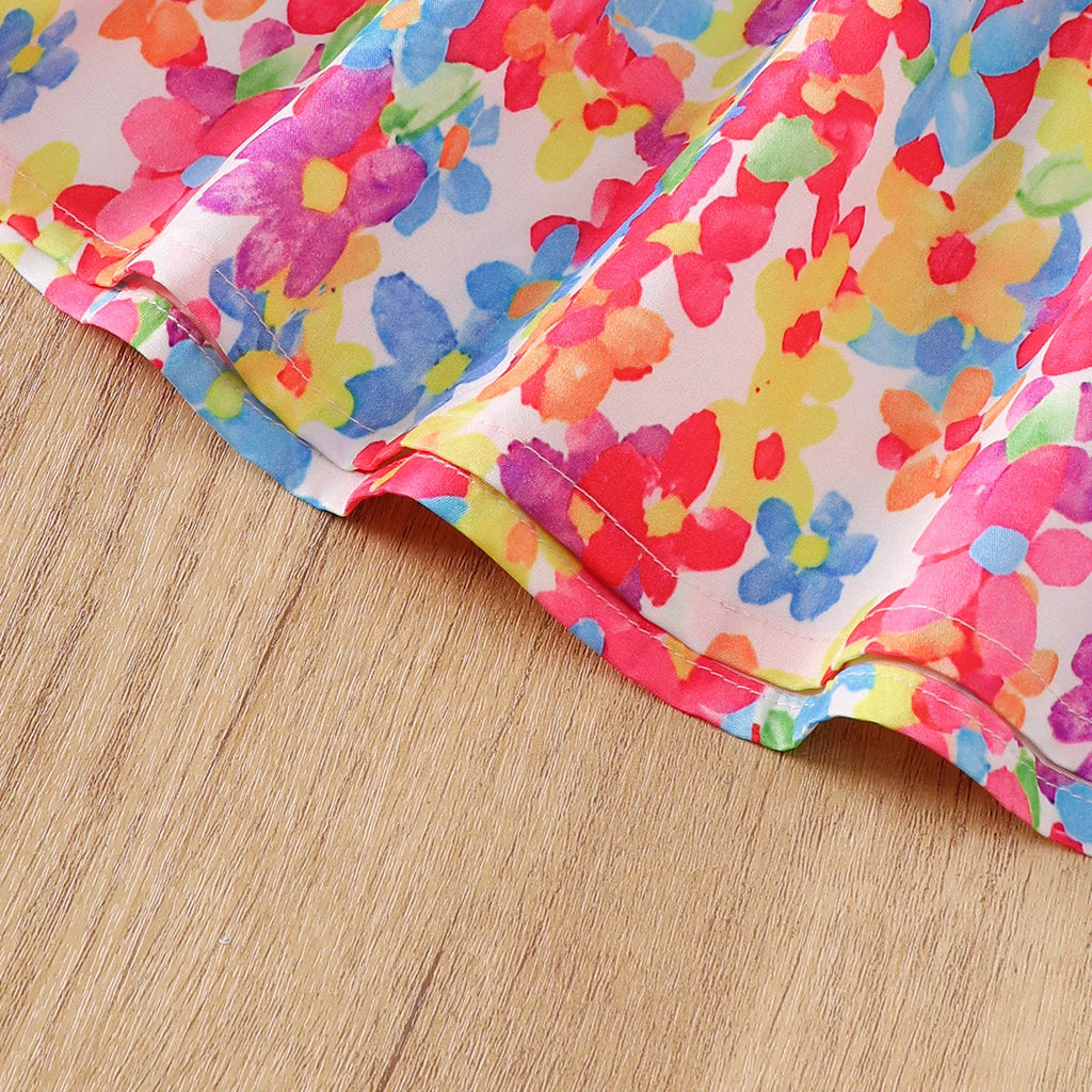 0-3 Year Baby girl Dress Round neck Colorful Floral Bow Dress+Headband Set Summer Cute Baby girl Casual Dress Baby clothing