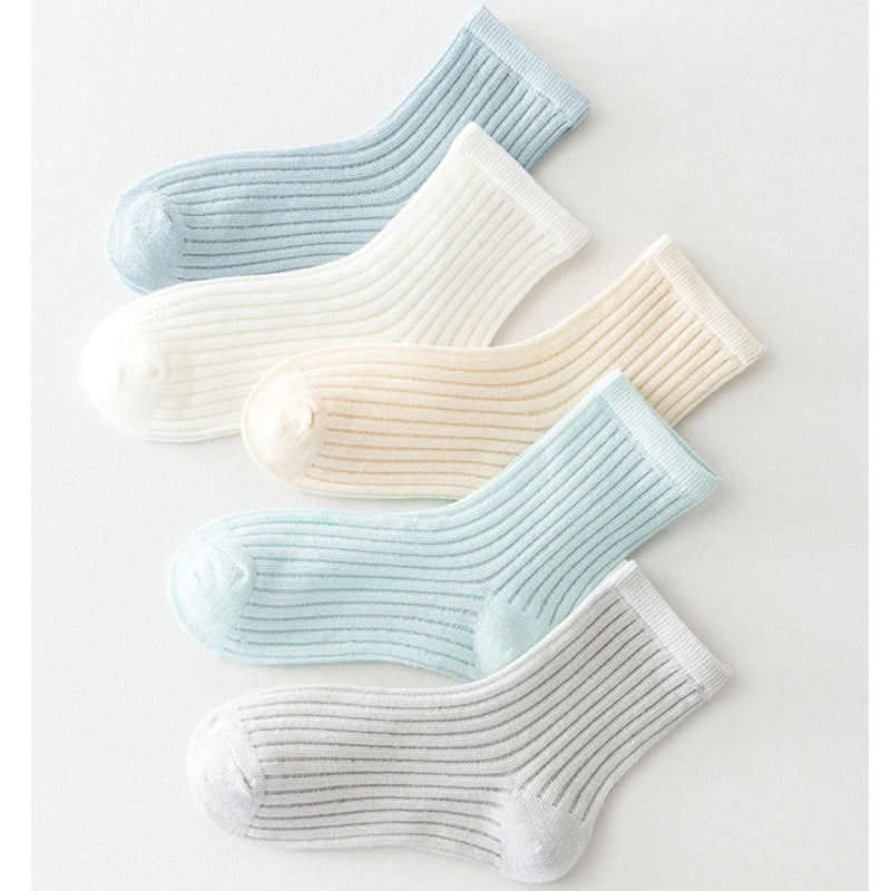 5 Pairs Cotton Childrens Mesh Socks Soft Thin Spring Summer Sock Kids Baby Solid Color Sock Boys Girls Breathable Casual Sockens