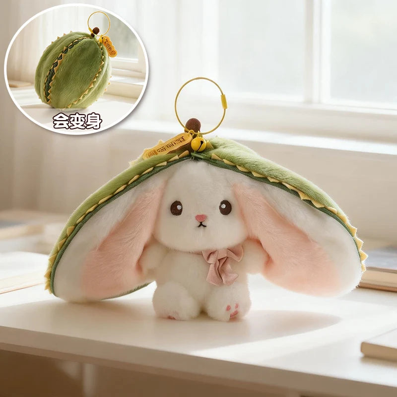 Hot Cute Fruit Bunny Plush Toy Creative Durian Pineapple Carrot Strawberry Turn Into Rabbit Soft Doll Birthday Christmas Gift