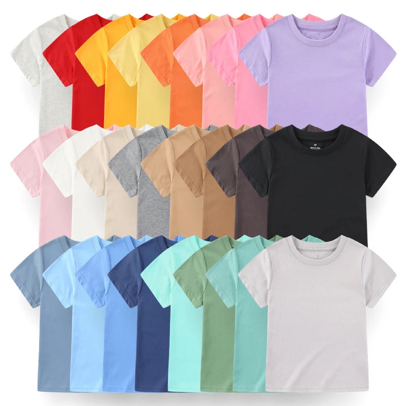 1-Piece Solid Color Kids T-shirt 2-6 Years Old Children Boy Girl Tops Short Sleeves Child Clothes