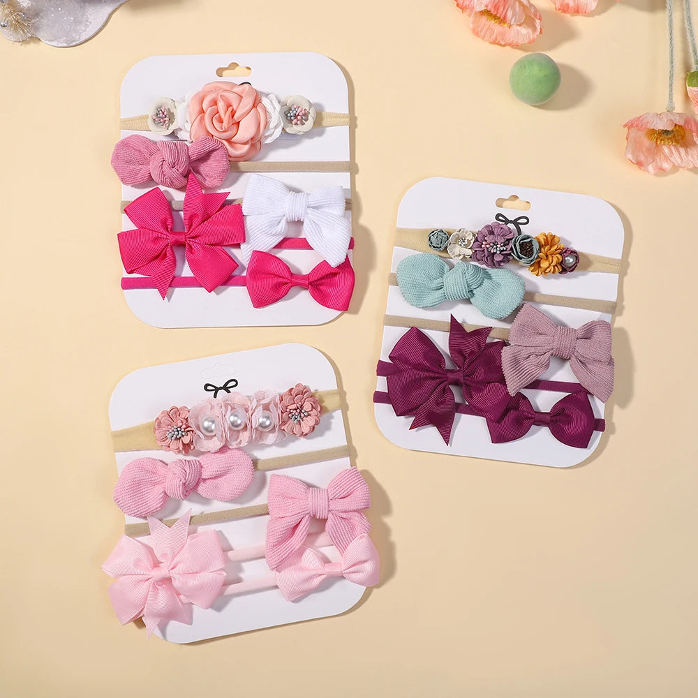 KIDS BOWS Exquisite floral headband elastic bow hiarband babys wedding tourism party headband dress up gift set
