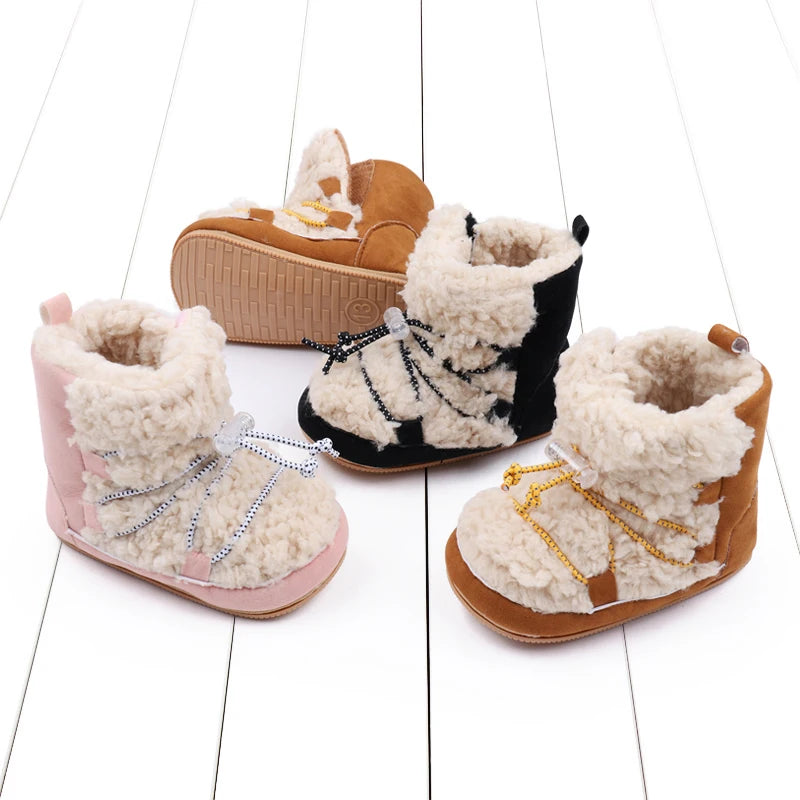 Winter Cute Baby Girls Boys Snow Booties Fashion Design High Quality Non-slip Casual Shoes Coral Velvet Prewalker Shoes BMB3119