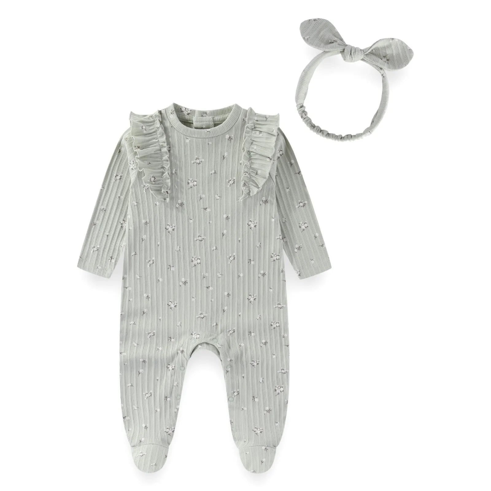 Adorable Full Print Romper Suit For Girls 0 To 12 Months Long Sleeve Footed Bodysuit