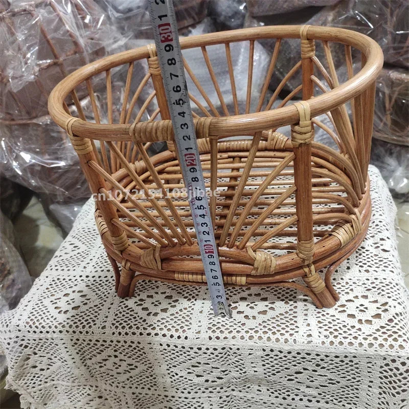Retro Rattan Basket Chair Newborn Photography Props Infant Posing Bed Baby Photo Shooting Background Accessories Supplies