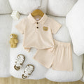 Summer Boys' Set with Collar Cartoon Bear Short Sleeve and Shorts 2-piece Set Suitable for 0-3 Year Old Boys' Sports and Leisure