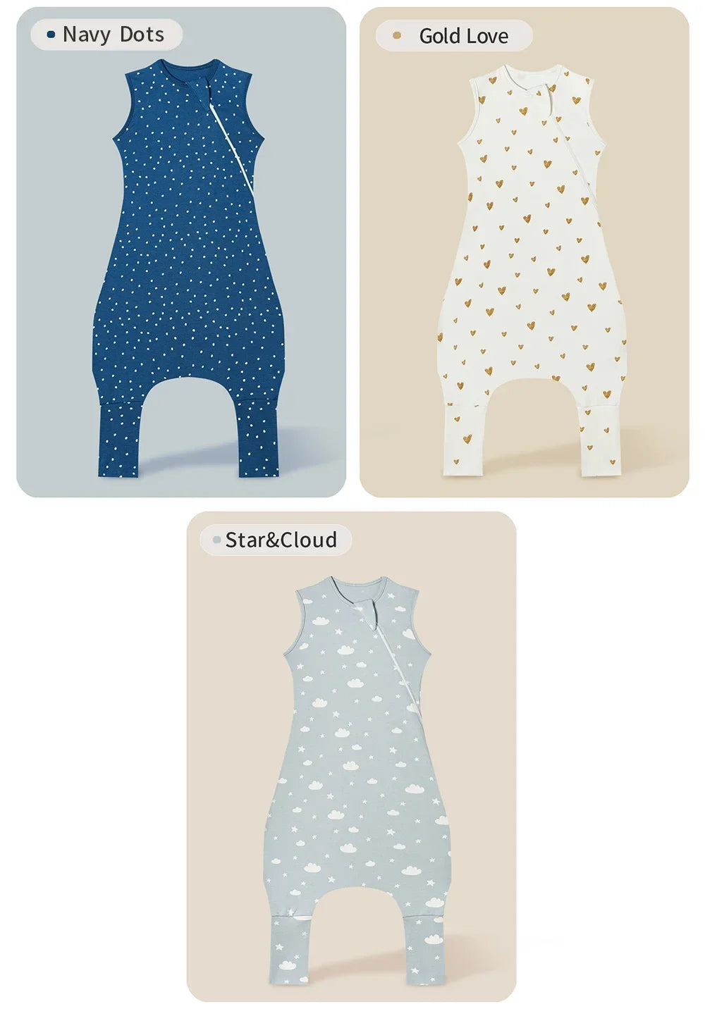 100% Cotton Baby Split Leg Sleep Sack Sleeveless Homewear Four Seasons Wear Two Way Zipper Comfortable Sleeping Bag for Infants