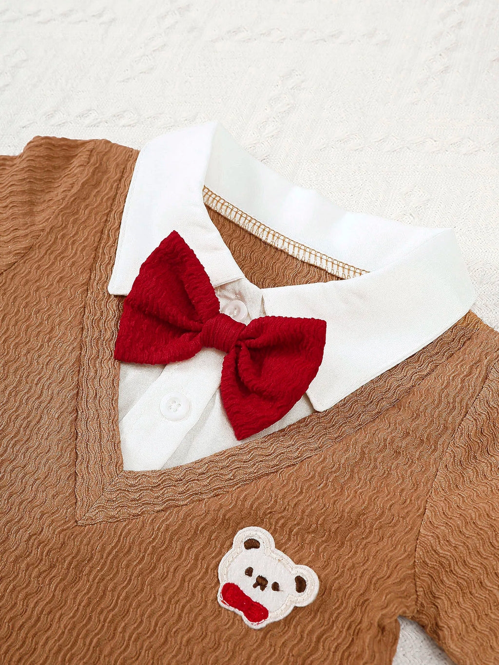 0-18 Month Baby boy Bodysuit Collar Bow Color Blocking, Cute Little bear jumpsuit Summer Newborn Baby boy Short sleeved Jumpsuit