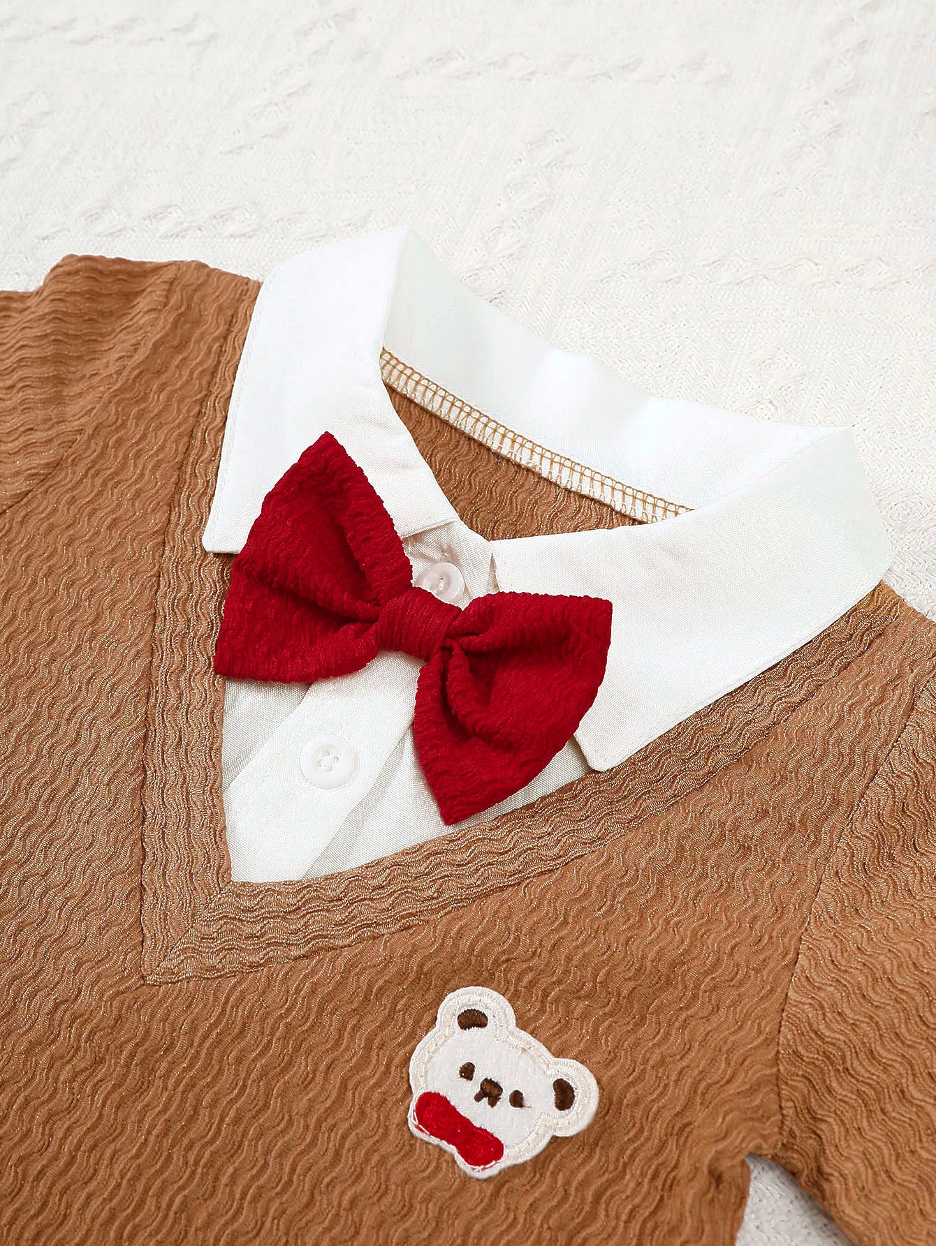 0-18 Month Baby boy Bodysuit Collar Bow Color Blocking, Cute Little bear jumpsuit Summer Newborn Baby boy Short sleeved Jumpsuit