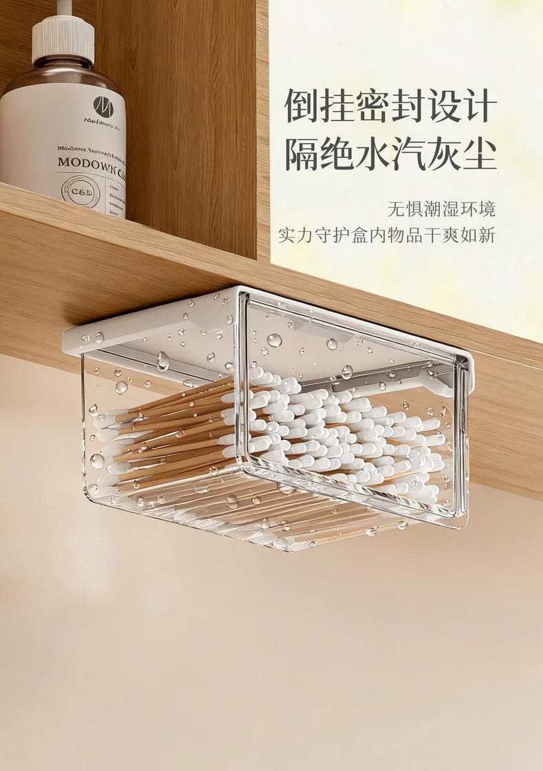 Transparent Drawer Storage Box Pull-Out Under Mirror Cabinet Oragnizer Case Bathroom Makeup Cotton Stick Makeup Holder Organizer