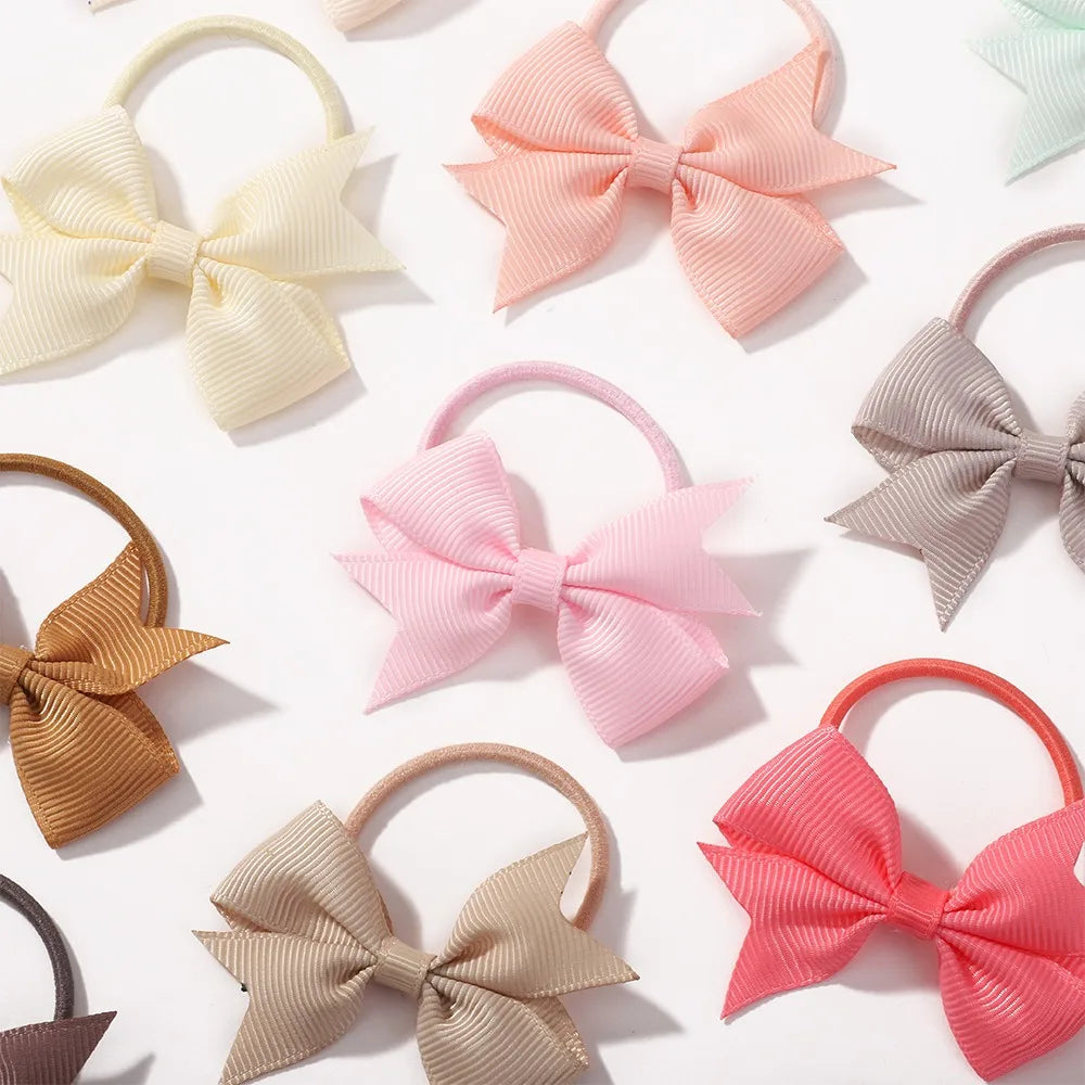 10Pcs/lot Solid Ribbon Bowknot Hairband for Girls Headwear 2.6inch Elastic Satin Head Band Hair Rope Wholesale