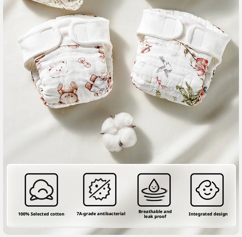 OUYUN Reusable Baby Cloth Diaper Pants 2pcs Cotton Gauze Breathable Nappy Cover Newborn M L XL