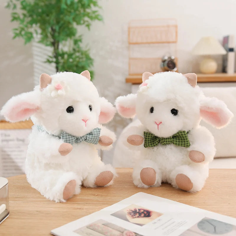 Nice 1pc 23cm Cute White Sheep Plush Toy With Pink Ears And Removable Apron Soft Stuffed Lamb Doll For Girls Birthday Gift