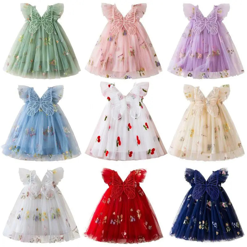 Summer New Cute Butterfly Chiffon Baby Girl Dress, Princess Style Children'S Clothing (9 Months -4 Years Old)
